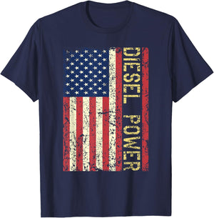 Vintage USA Flag Diesel Power Patriotic Truck Turbo Mechanic T-Shirt - T-Shirt | Navy