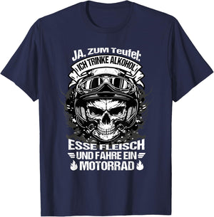 "Ja zum teufel ich trinke alkohol esse fleisch und fahre , black T-Shirt - T-Shirt | Navy