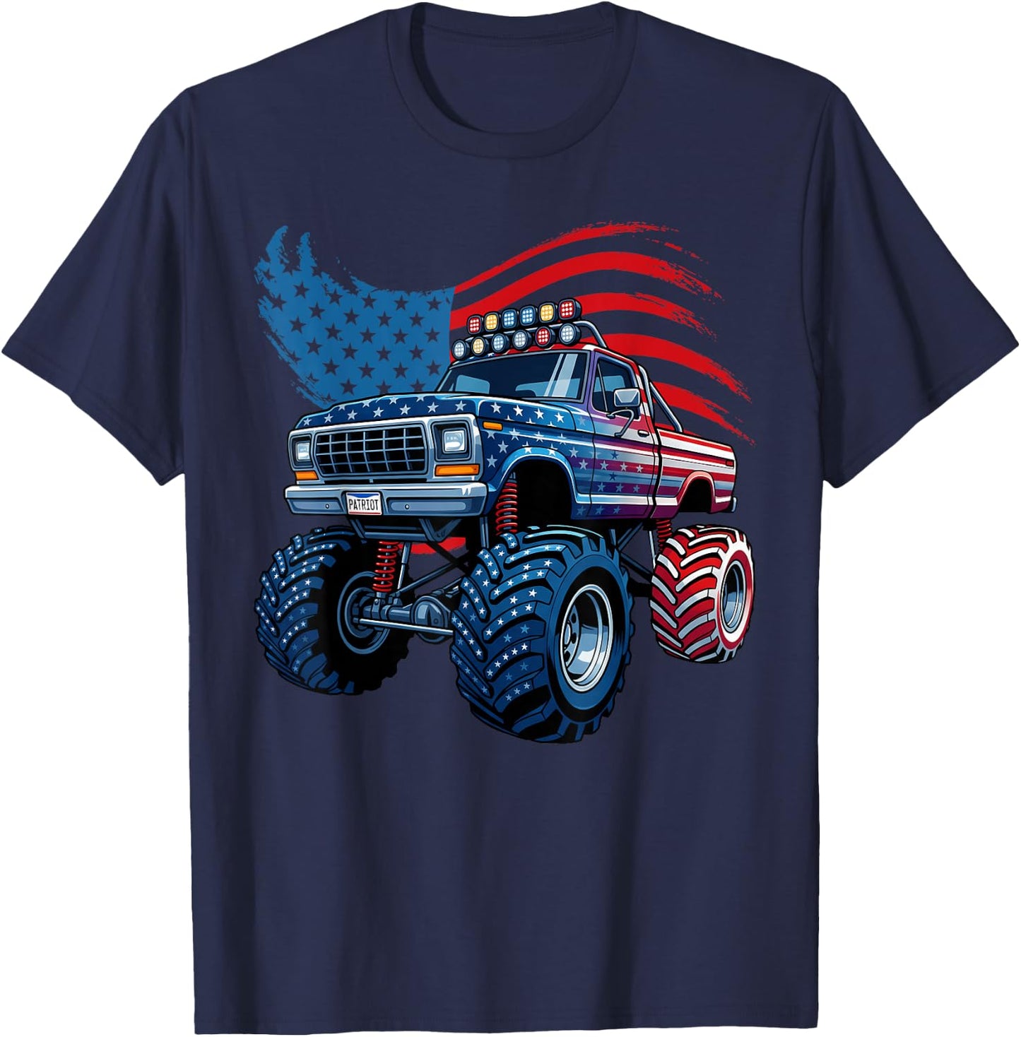 4th of July Monster Truck American Flag Boys Kids Toddler T-Shirt - T-Shirt | Navy