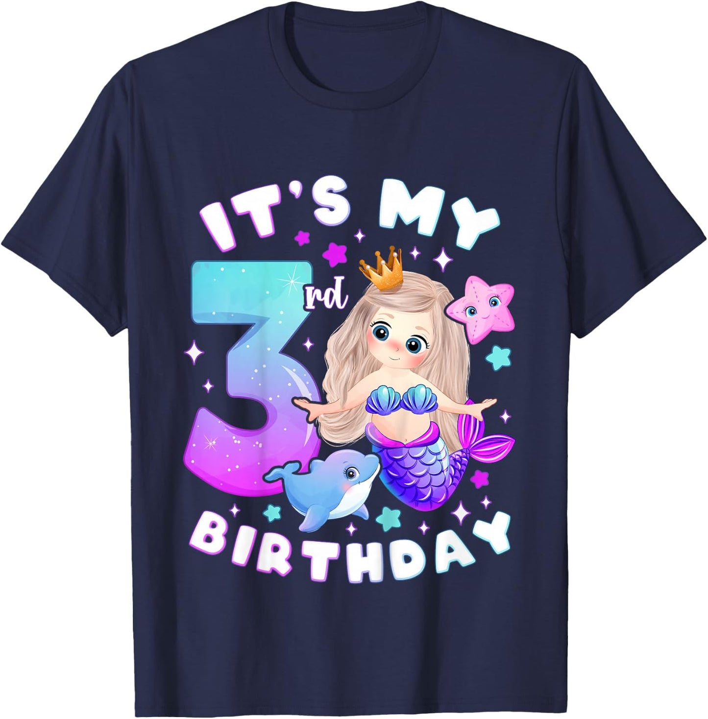 3rd Birthday Girl 3 Years Mermaid Number 3 T-Shirt - T-Shirt | Navy