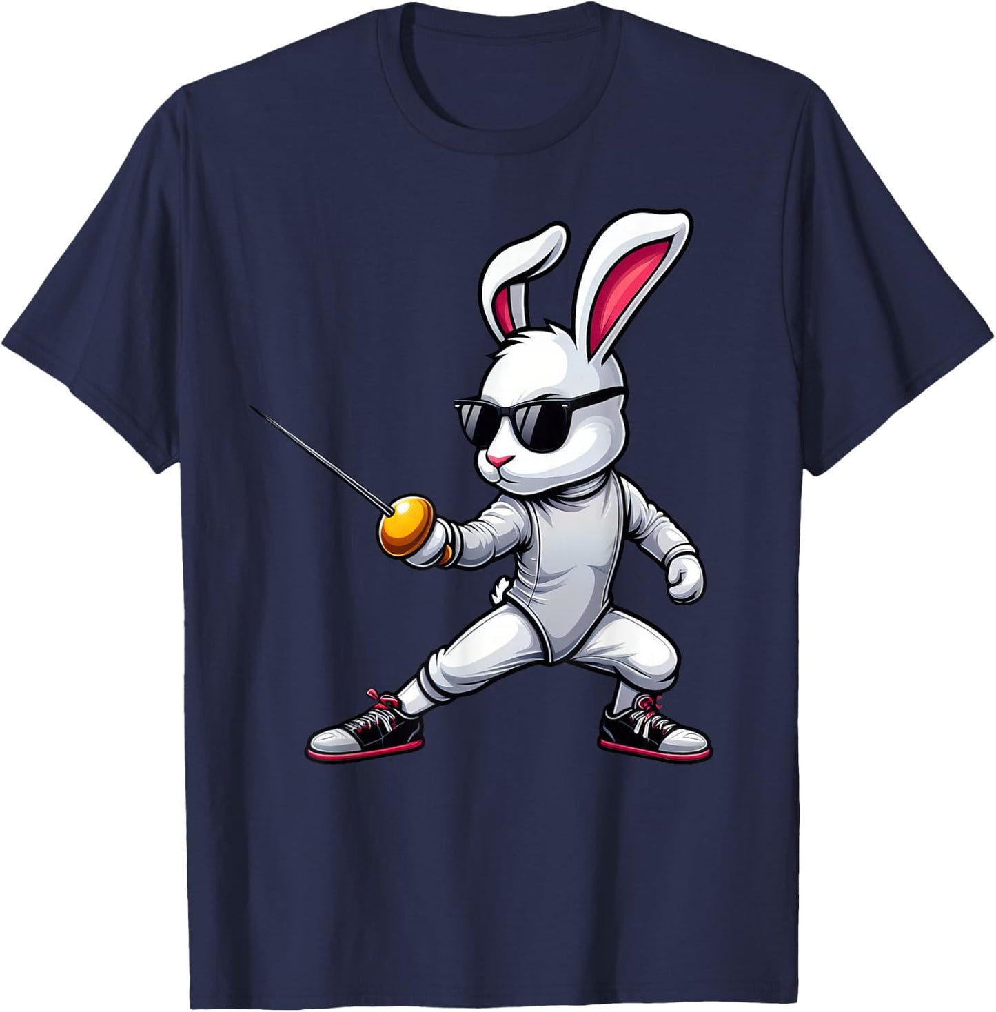 Funny Fencing Player Bunny Kids Men Easter Fencing T-Shirt - T-Shirt | Navy