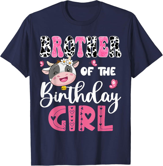 Brother Of The Birthday Girl Farm Cow 1St Birthday Party T-Shirt - T-Shirt | Navy