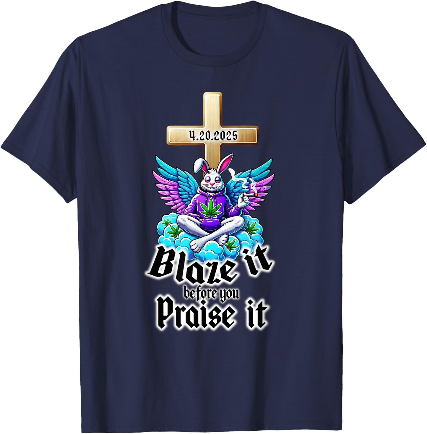 420 Easter Bunny Funny Weed Smoking Rabbit Marijuana 4/20 T-Shirt - T-Shirt | Navy
