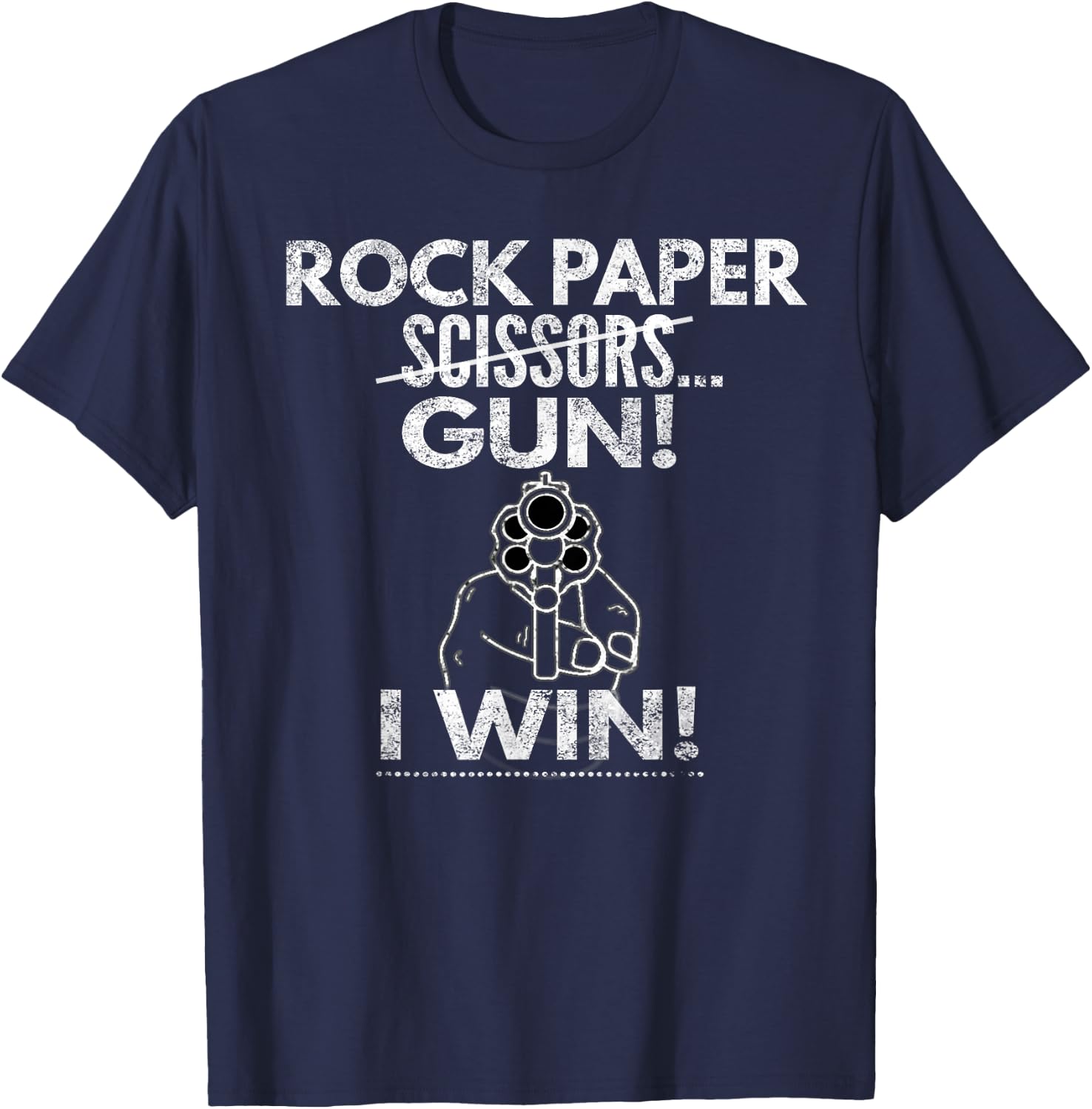 Rock Paper Scissors... Gun I Win! Distressed Look, By Yoray T-Shirt - T-Shirt | Navy