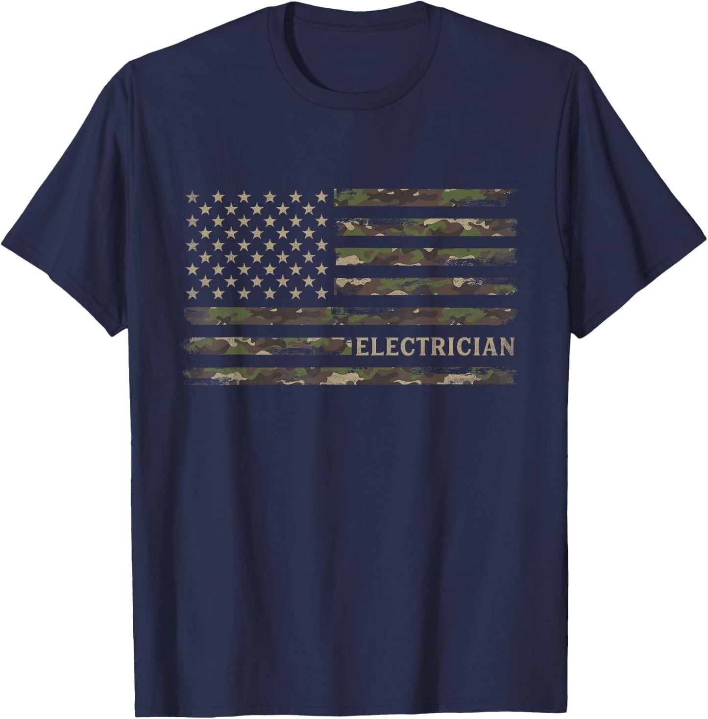 Camo Electrician Camourflage USA Flag Fathers Day T-Shirt - T-Shirt | Navy