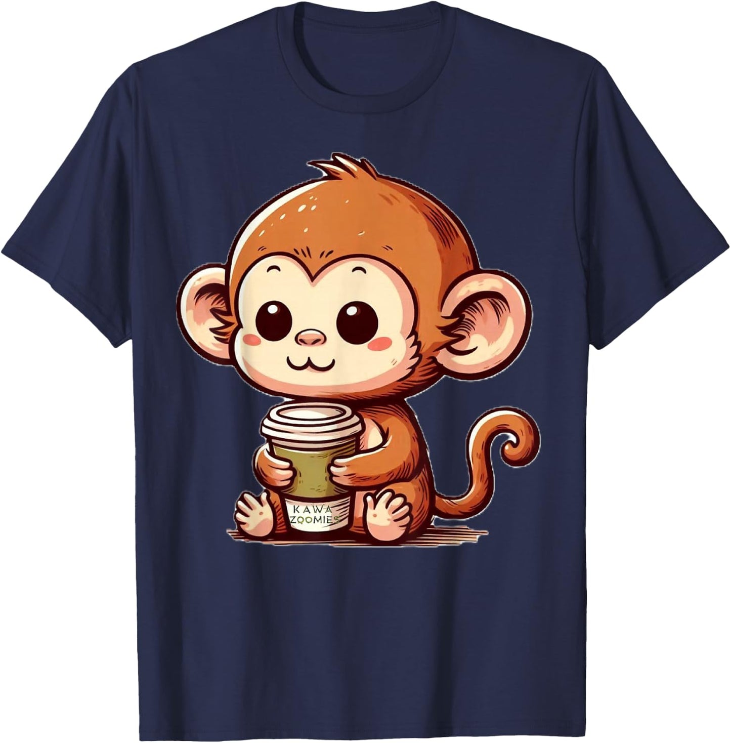 Baby Monkey with Coffee T-Shirt - T-Shirt | Navy