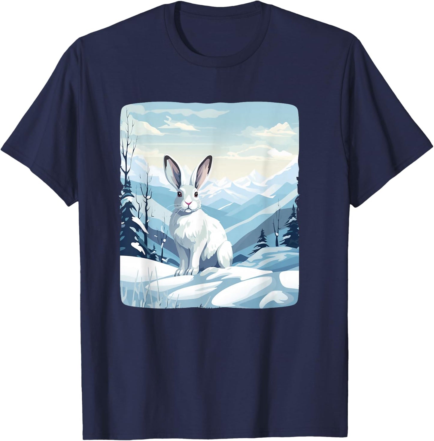Cool Snow Mountains with Rabbit Animals for Snowshoe Rabbits T-Shirt - T-Shirt | Navy