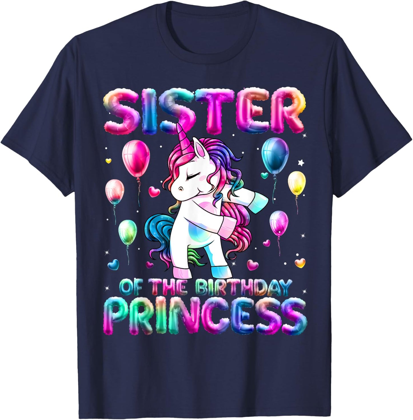 Sister of the Birthday Princess Girl Flossing Unicorn Sister T-Shirt - T-Shirt | Navy
