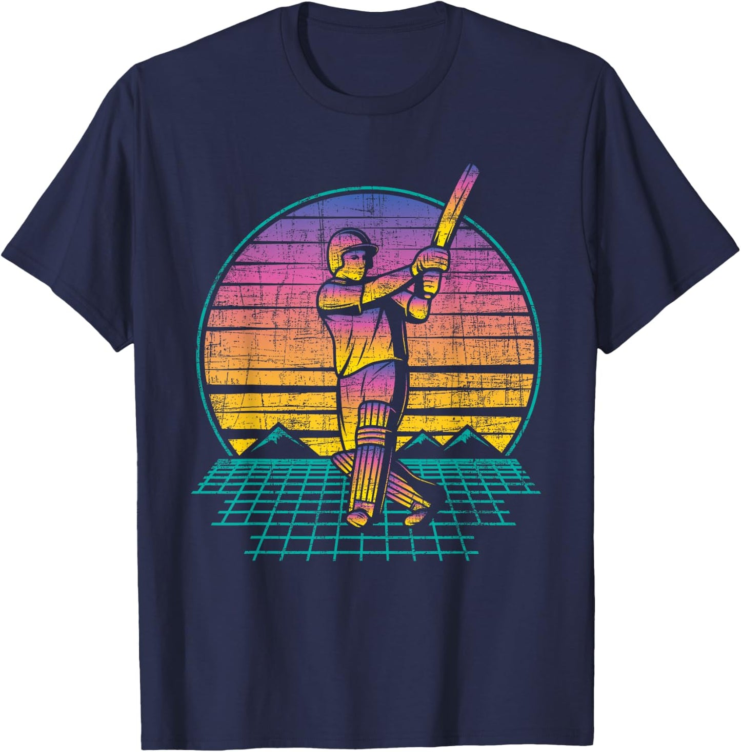 Retro Vintage Cricket Player - 80s Cricketer Batsman Batting T-Shirt - T-Shirt | Navy