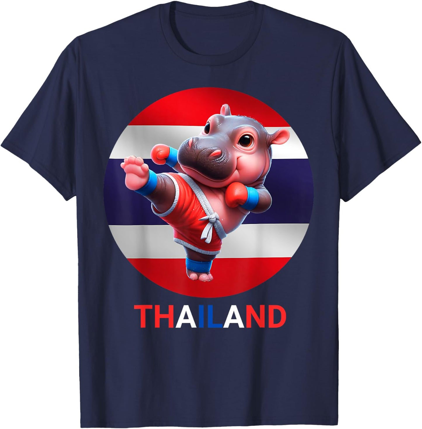 Moodeng: Muay Thai Hippo, Hippo Lover, Funny Moodeng T-Shirt - T-Shirt | Navy
