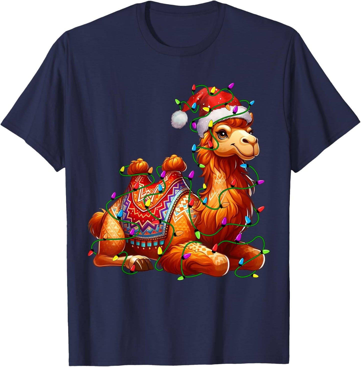 Camel Santa Christmas Tree Lighting Xmas Funny T-Shirt - T-Shirt | Navy