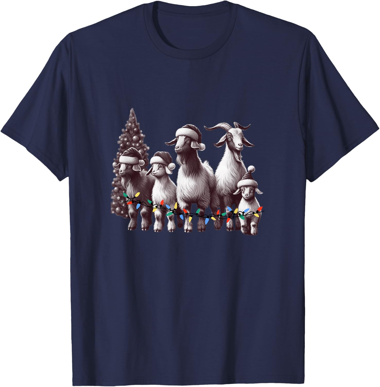 Christmas Goat with Santa Hat Goats Christmas Farmer T-Shirt - T-Shirt | Navy
