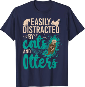 Otter Cat Easily Distracted By Cats And Otters T-Shirt - T-Shirt | Navy