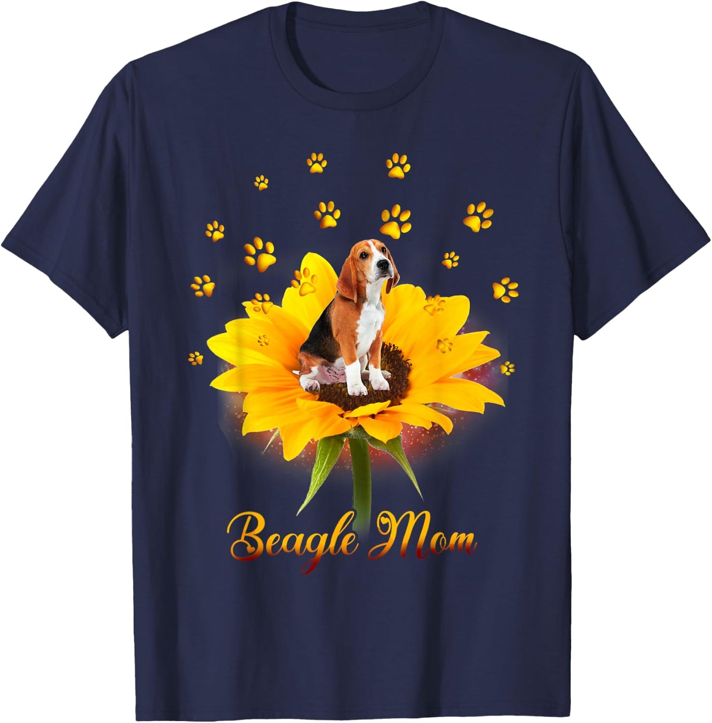 Cute Beagle Mom Dog Sunflowers & Dog Paws Mothers Day Women T-Shirt - T-Shirt | Navy