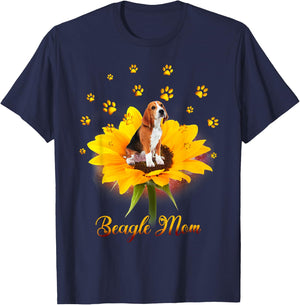 Cute Beagle Mom Dog Sunflowers & Dog Paws Mothers Day Women T-Shirt - T-Shirt | Navy