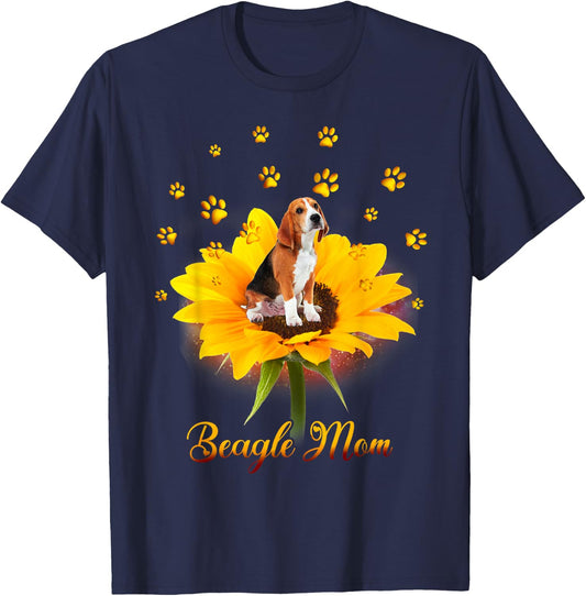 Cute Beagle Mom Dog Sunflowers & Dog Paws Mothers Day Women T-Shirt - T-Shirt | Navy