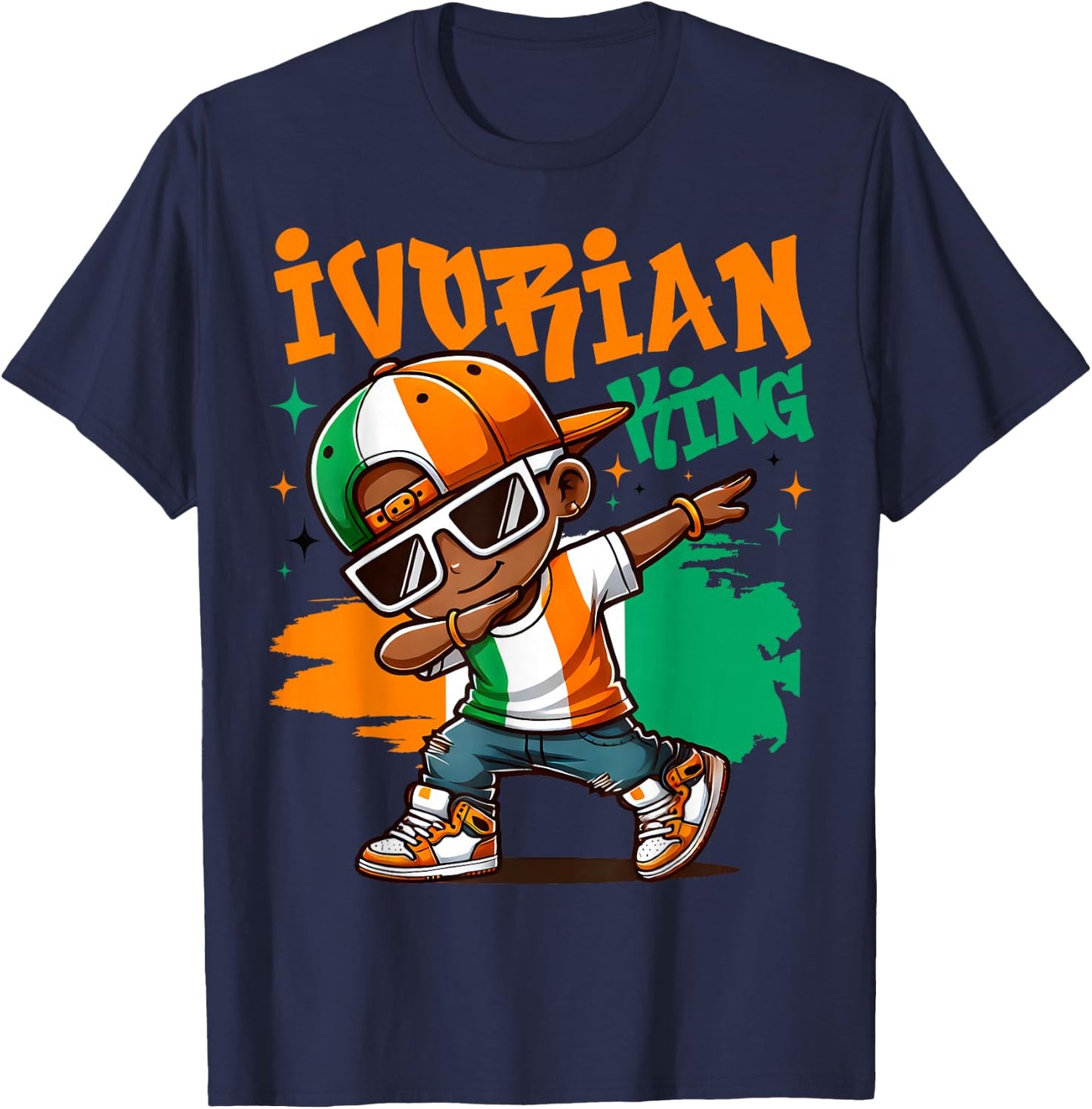 Ivory Coast Flag of King Ivorian Pride for Kids , Black, S T-Shirt - T-Shirt | Navy