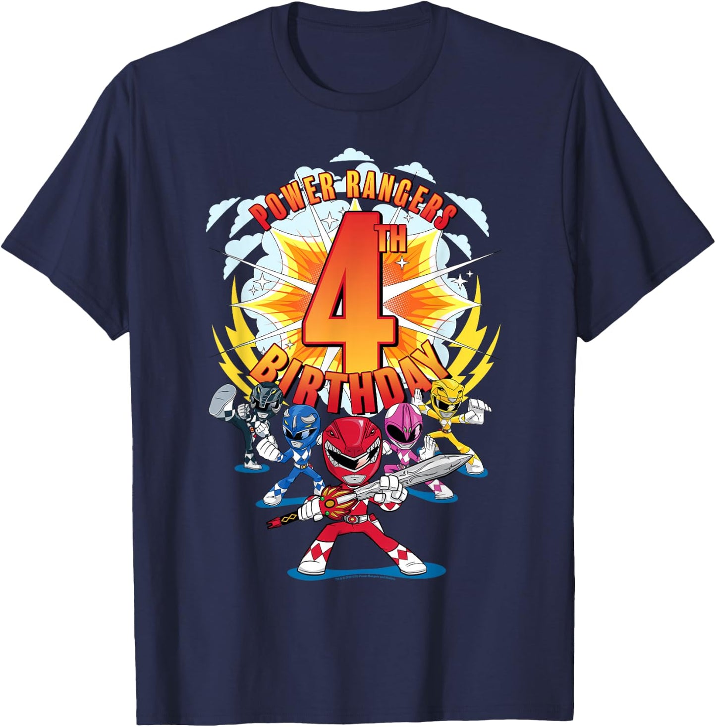 Power Rangers Awesome 4th Birthday Mini Action Shot T-Shirt - T-Shirt | Navy