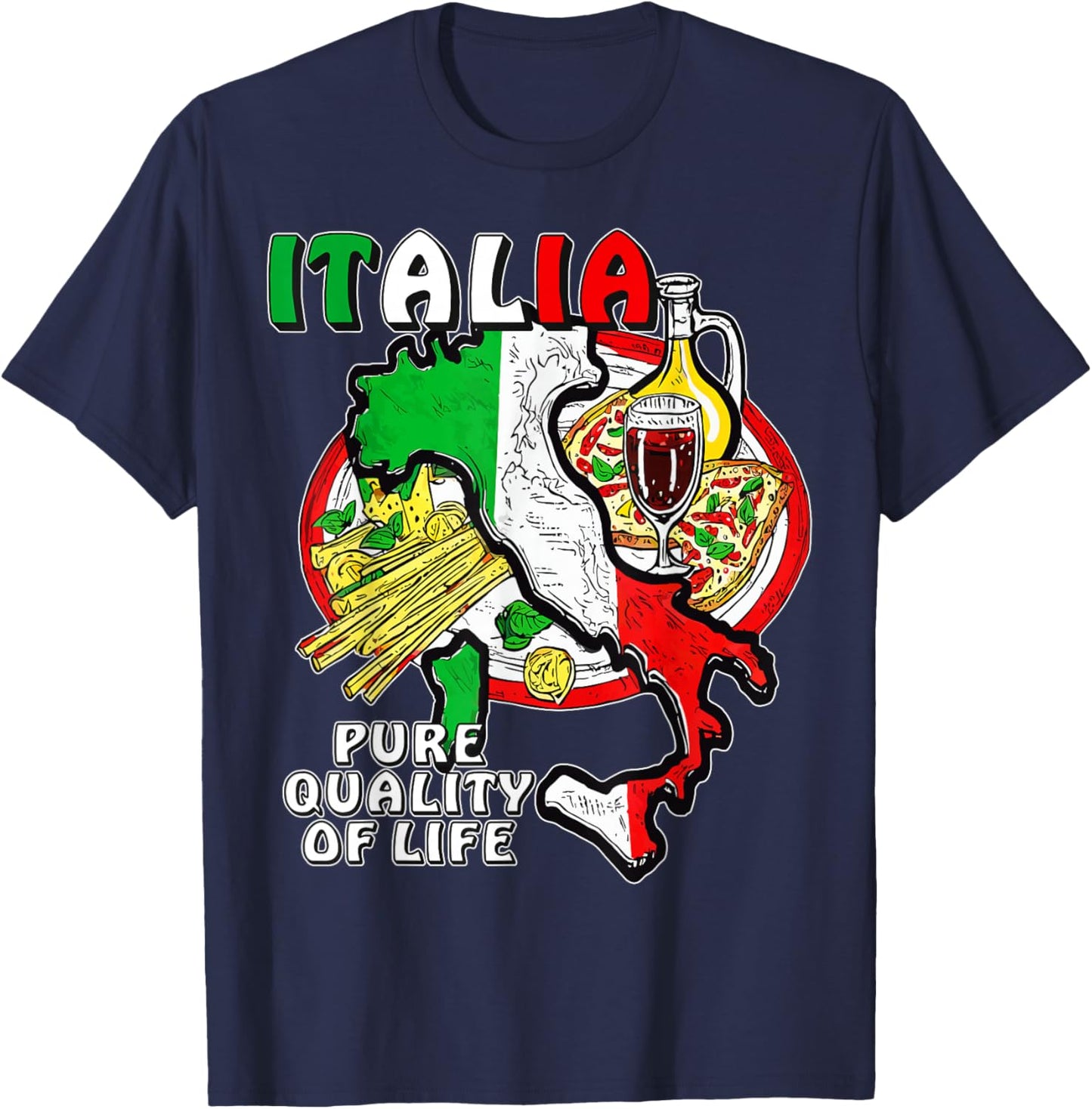 with German Text "Entdecke Italien Liebe Für Essen Kultur Geschichte Italien" [, black T-Shirt - T-Shirt | Navy