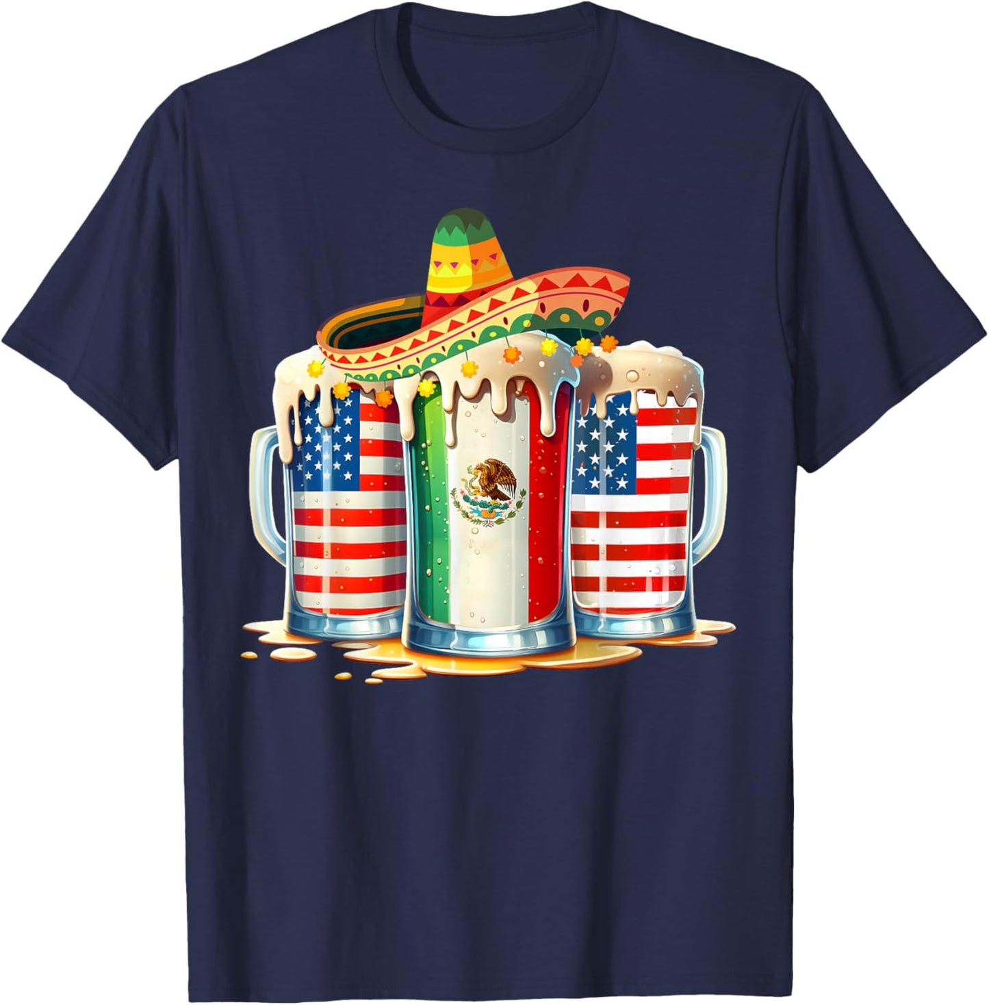 Cinco de Mayo Beer Mexican USA Flag Drinking Party Men Women T-Shirt - T-Shirt | Navy