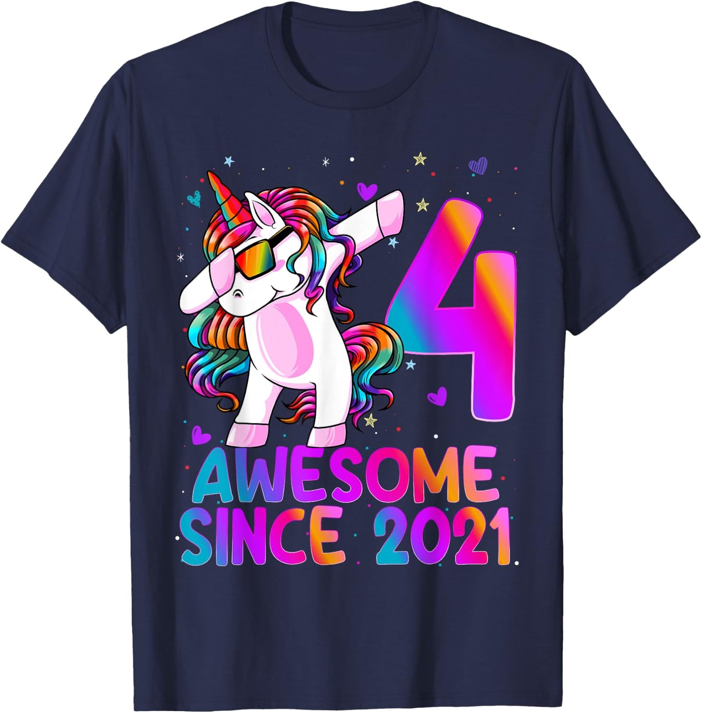 Dabbing Unicorn 4 Year Old 4th Birthday Girl Unicorn Party T-Shirt - T-Shirt | Navy