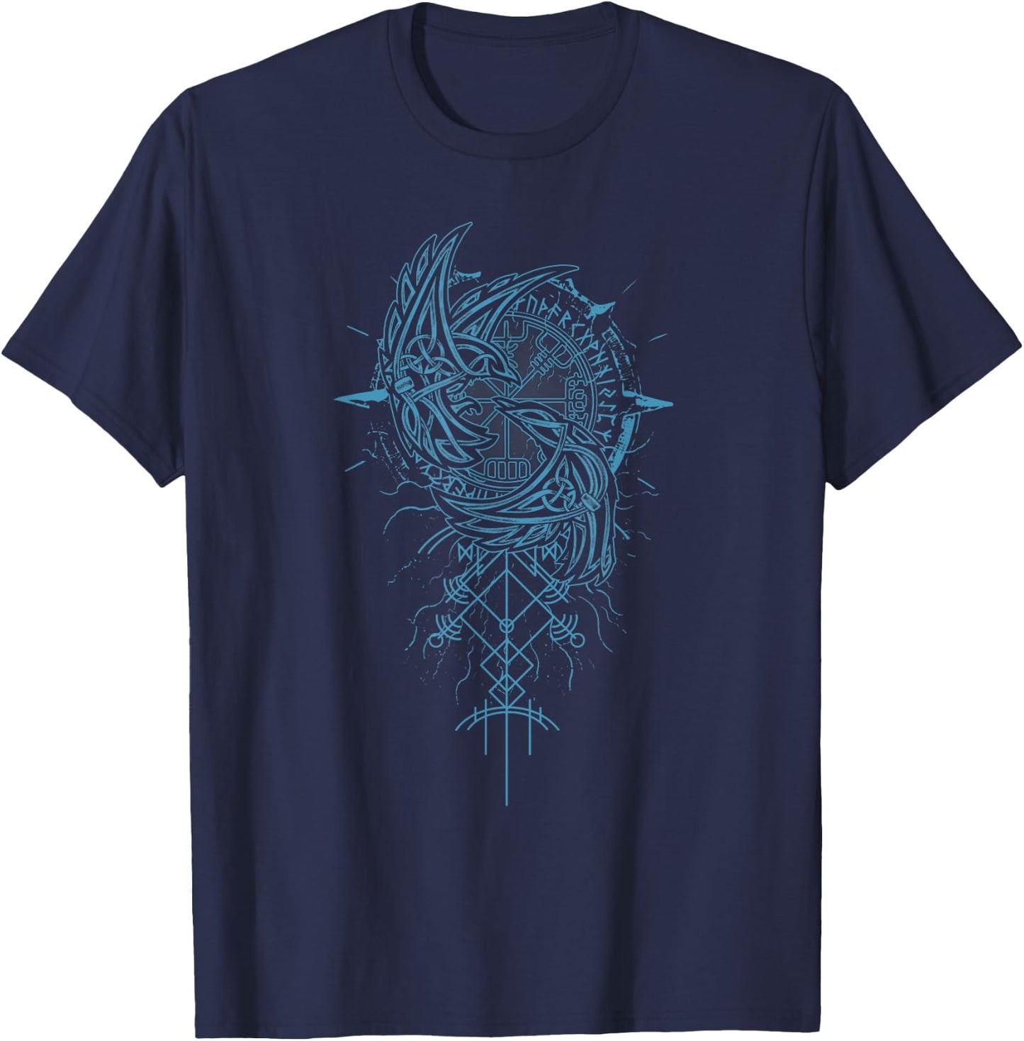 Walhalla Raven Odins Runes Nordic Compass Viking T-Shirt - T-Shirt | Navy