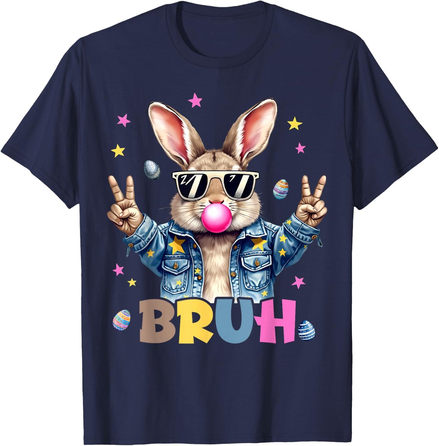 Bruh Meme Easter Day Funny Bunny Eggs Teens Boys Kids Men T-Shirt - T-Shirt | Navy