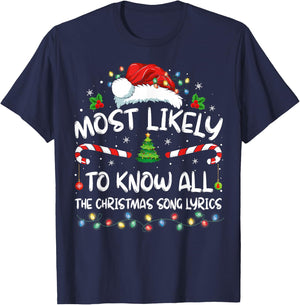 Most Likely To Christmas Know All The Christmas Song Lyrics T-Shirt - T-Shirt | Navy