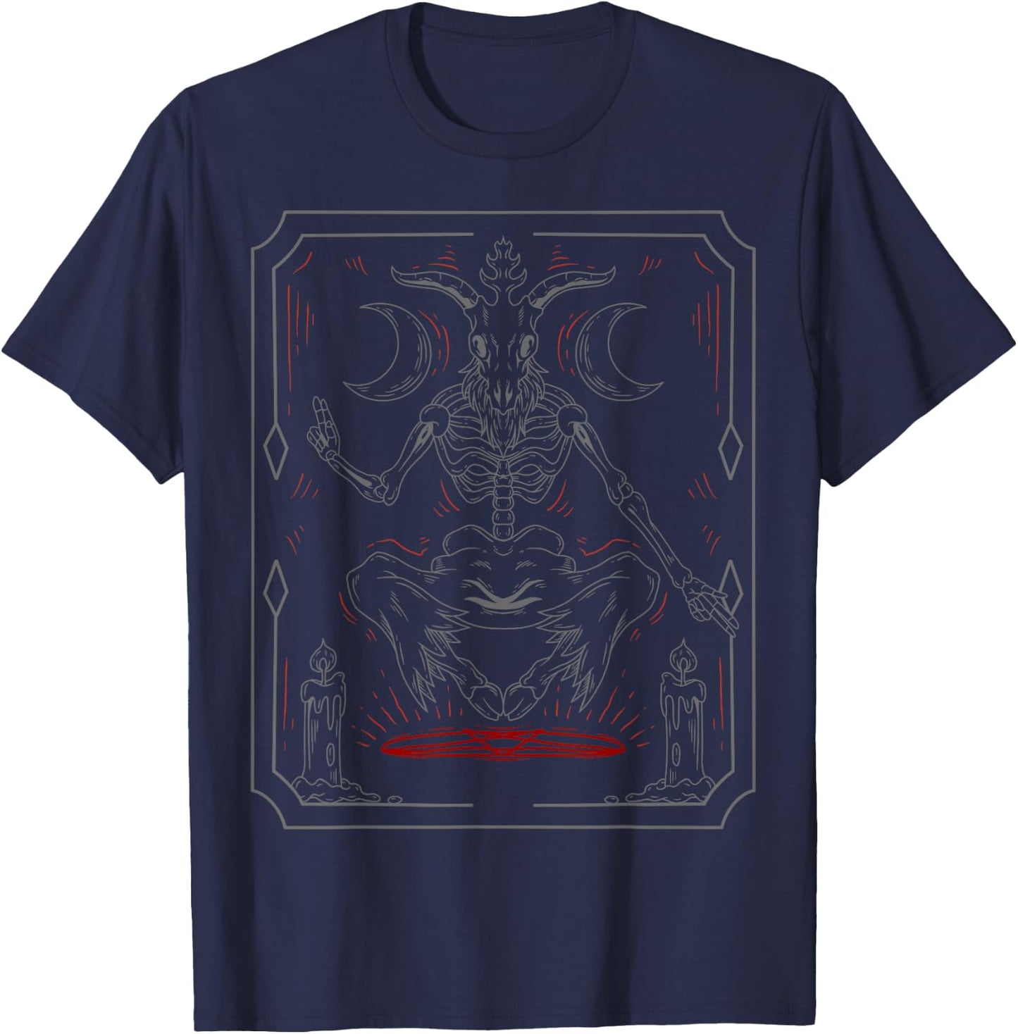 Lucifer Sigil Goat Skull Crescent Moon Baphomet Satanic T-Shirt - T-Shirt | Navy