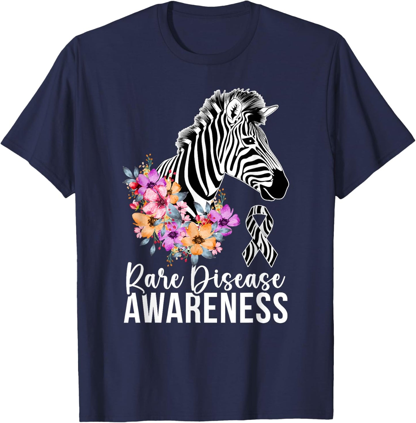 Rare Disease Awareness Zebra Rare Disease Warrior T-Shirt - T-Shirt | Navy