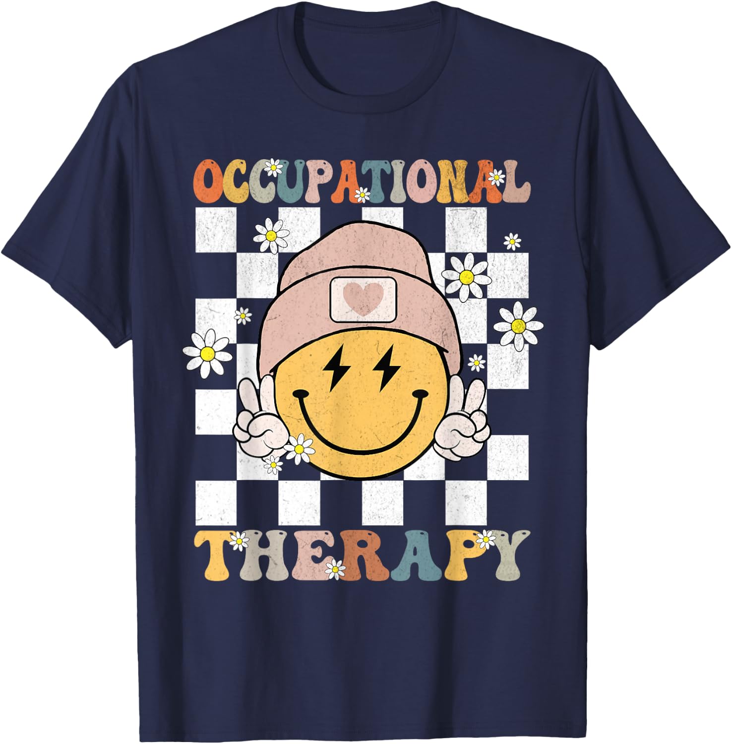 Occupational Therapy OT Therapist Groovy Retro T-Shirt - T-Shirt | Navy