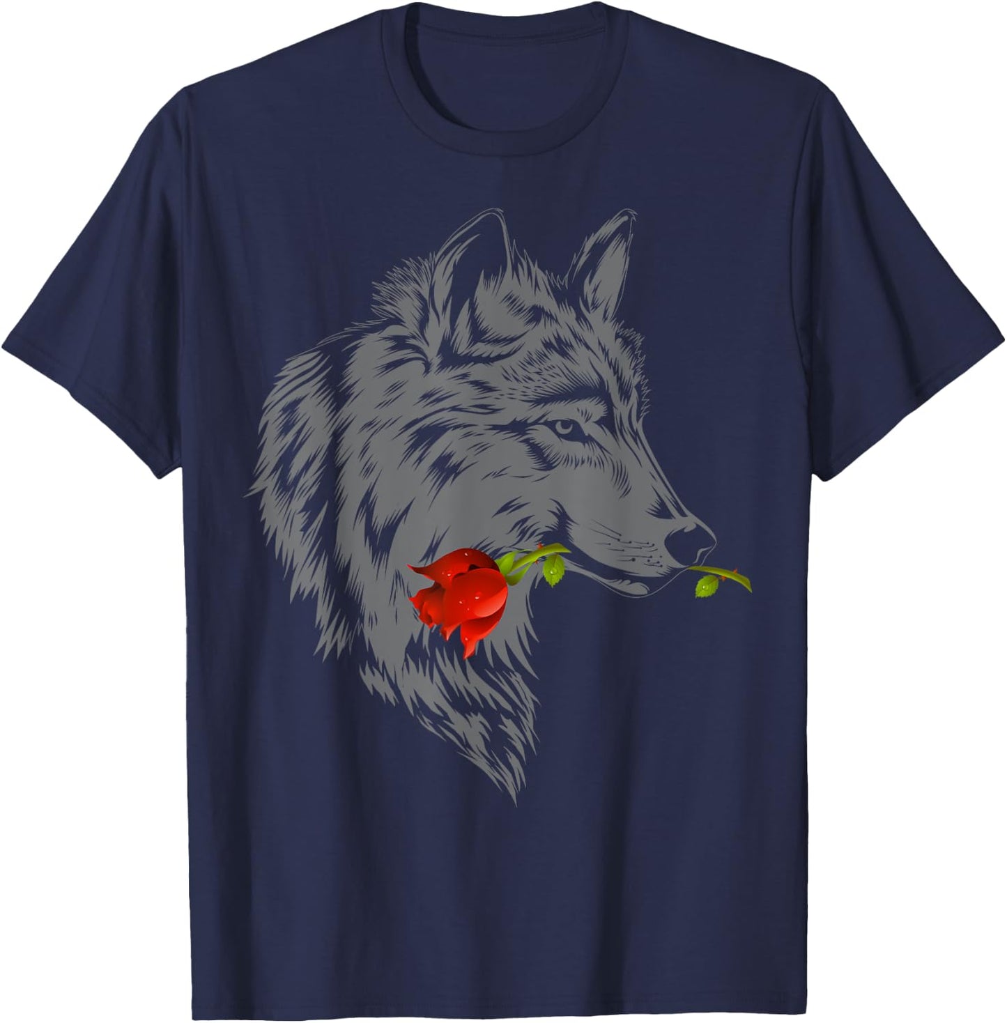 Wolf Rose | Cute Valentine Gray Wolf Gift T-Shirt - T-Shirt | Navy