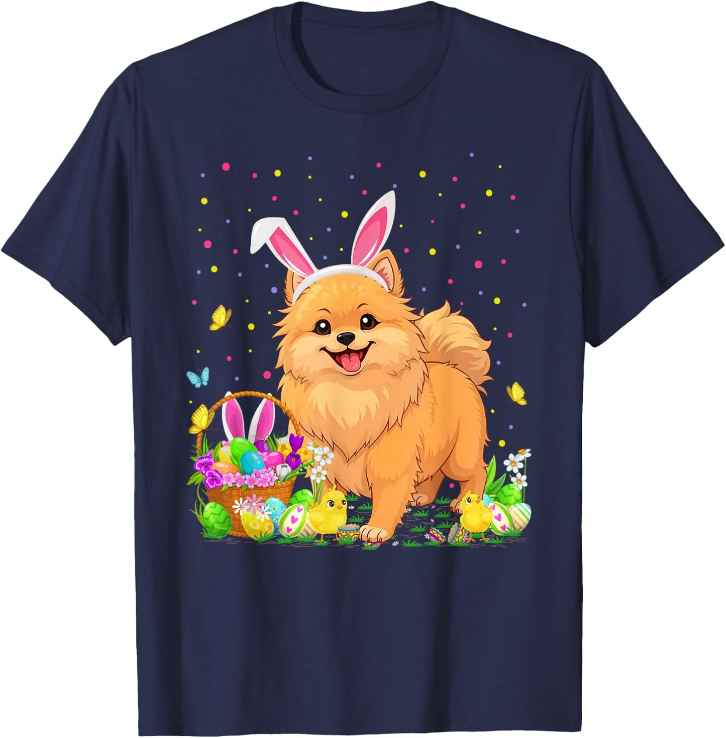 Pomeranian Dog Easter Egg Hunt Bunny Ear Pomeranian Easter T-Shirt - T-Shirt | Navy