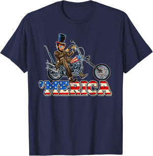 4th of July Themed Abe Lincoln riding a Chopper motorcycle Kids Men T-Shirt - T-Shirt | Navy