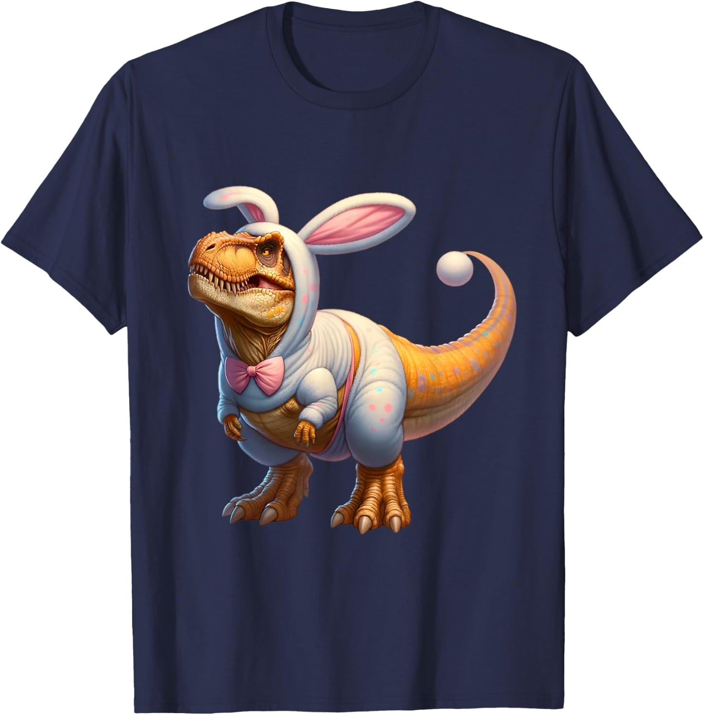 Funny easter bunny dinosaur t-rex apparel -Adults, -Kids Multicolor Cartoon Dinosaur Easter Classic Small Short Sleeve T-Shirt - T-Shirt | Navy