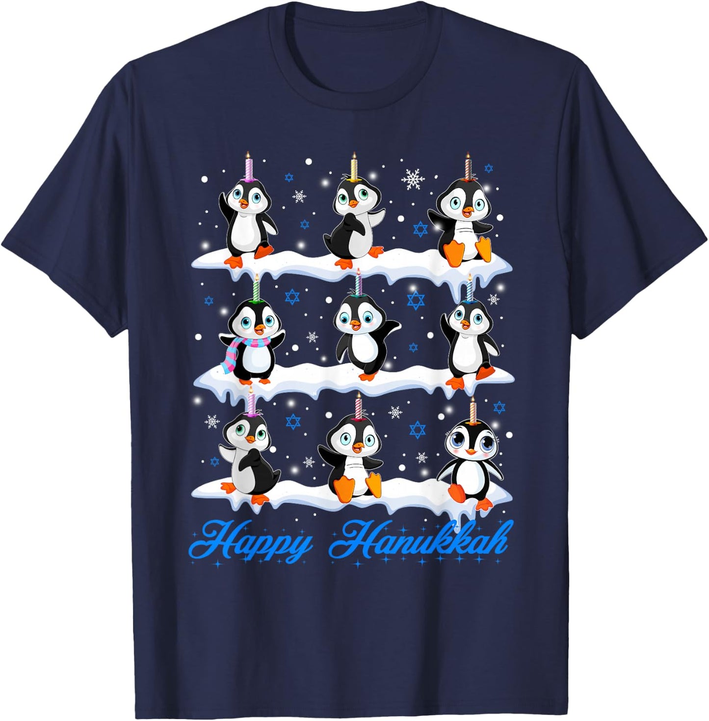 Happy Hanukkah Penguin Chanukkah Jewish Holiday Pajama T-Shirt - T-Shirt | Navy