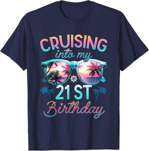 Cruising Into My 21st Birthday Cruise 21 Years Family Trip T-Shirt - T-Shirt | Navy