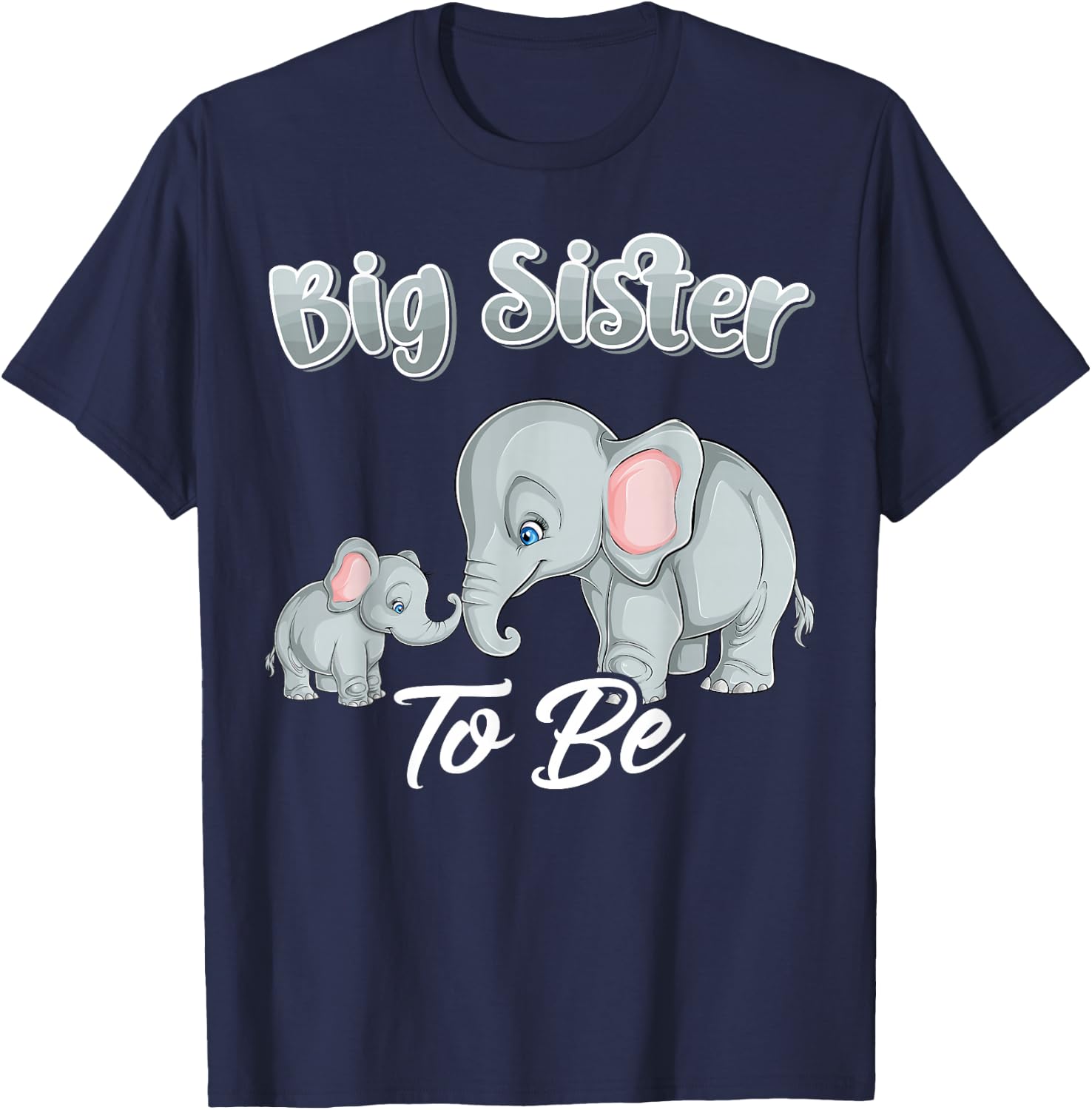 Soon Big Sister To Be Elephants Baby Shower Gender Reveal T-Shirt - T-Shirt | Navy