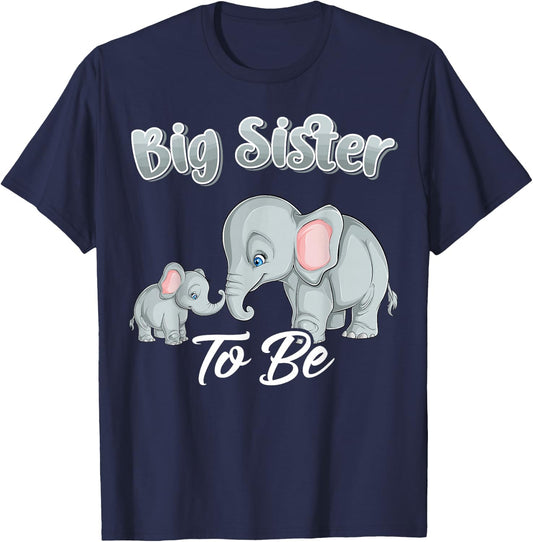 Soon Big Sister To Be Elephants Baby Shower Gender Reveal T-Shirt - T-Shirt | Navy