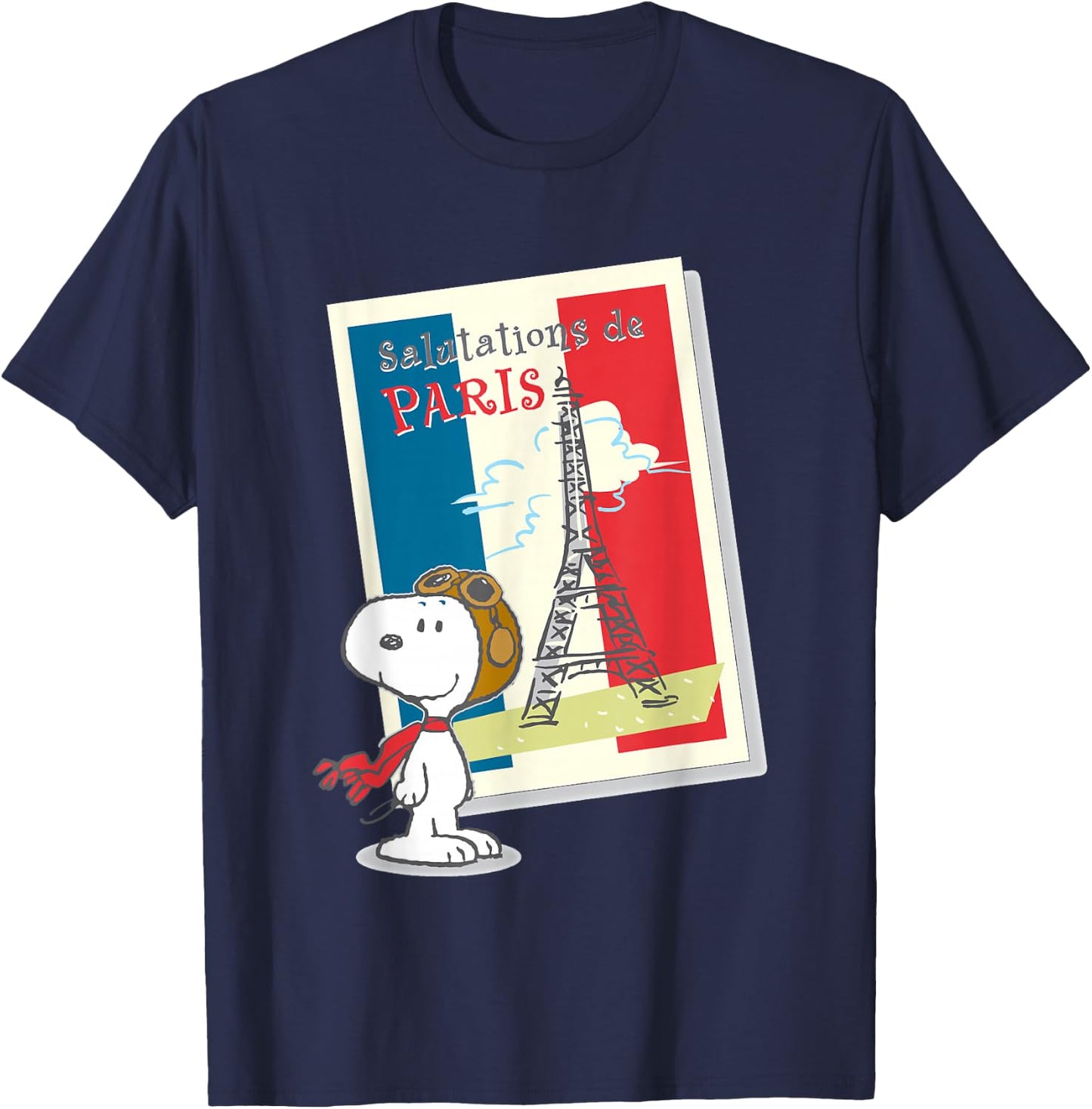 Peanuts Snoopy in Paris , Black, S T-Shirt - T-Shirt | Navy