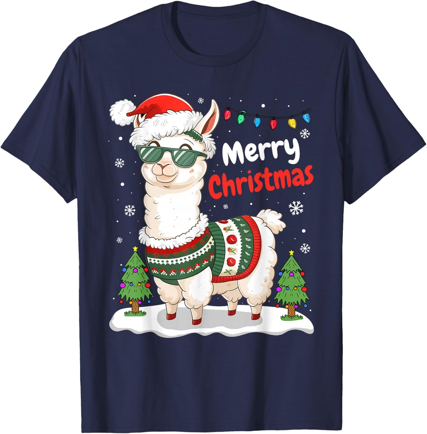 Merry Christmas Cute Llama Lover Funny Xmas Family Pajamas T-Shirt - T-Shirt | Navy