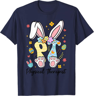 Happy Easter Physical Therapy PT Therapist Bunny Eggs T-Shirt - T-Shirt | Navy