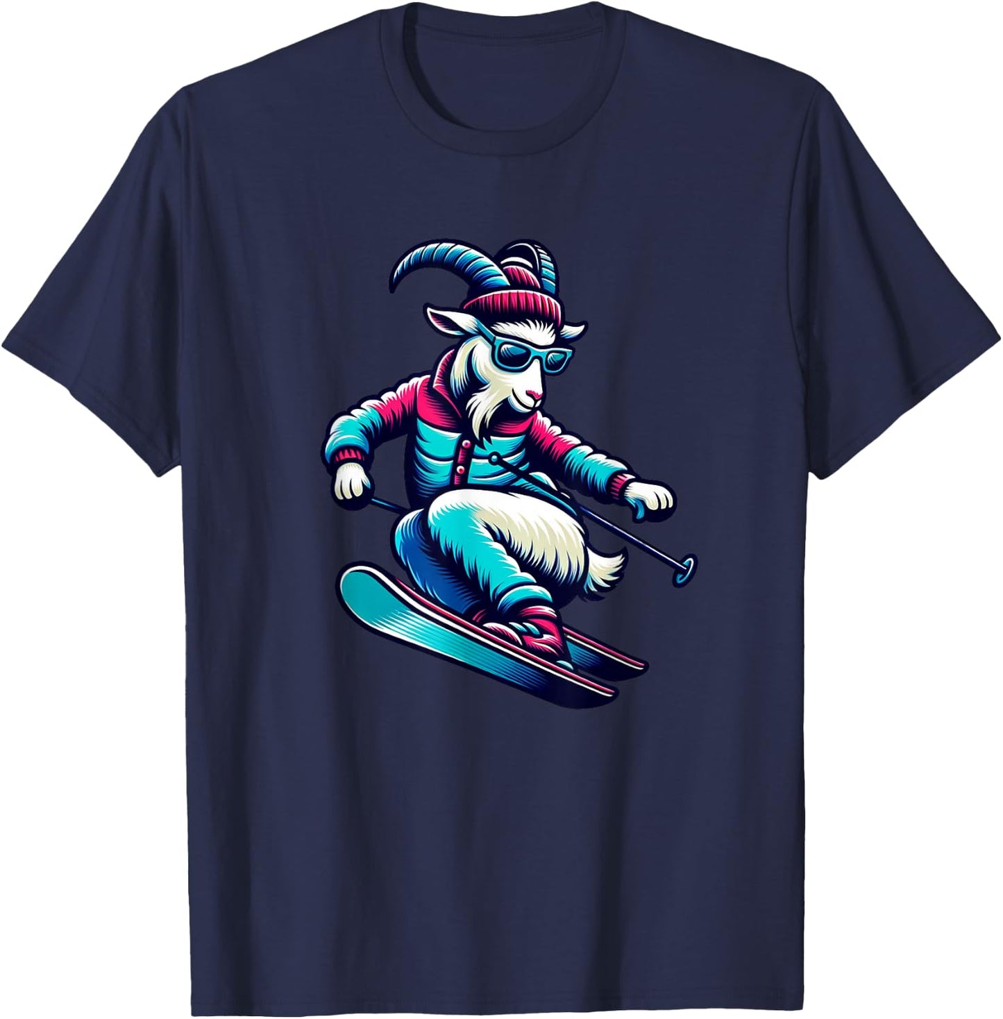 Funny Goat Skiing Downhill Winter Sports Design T-Shirt - T-Shirt | Navy