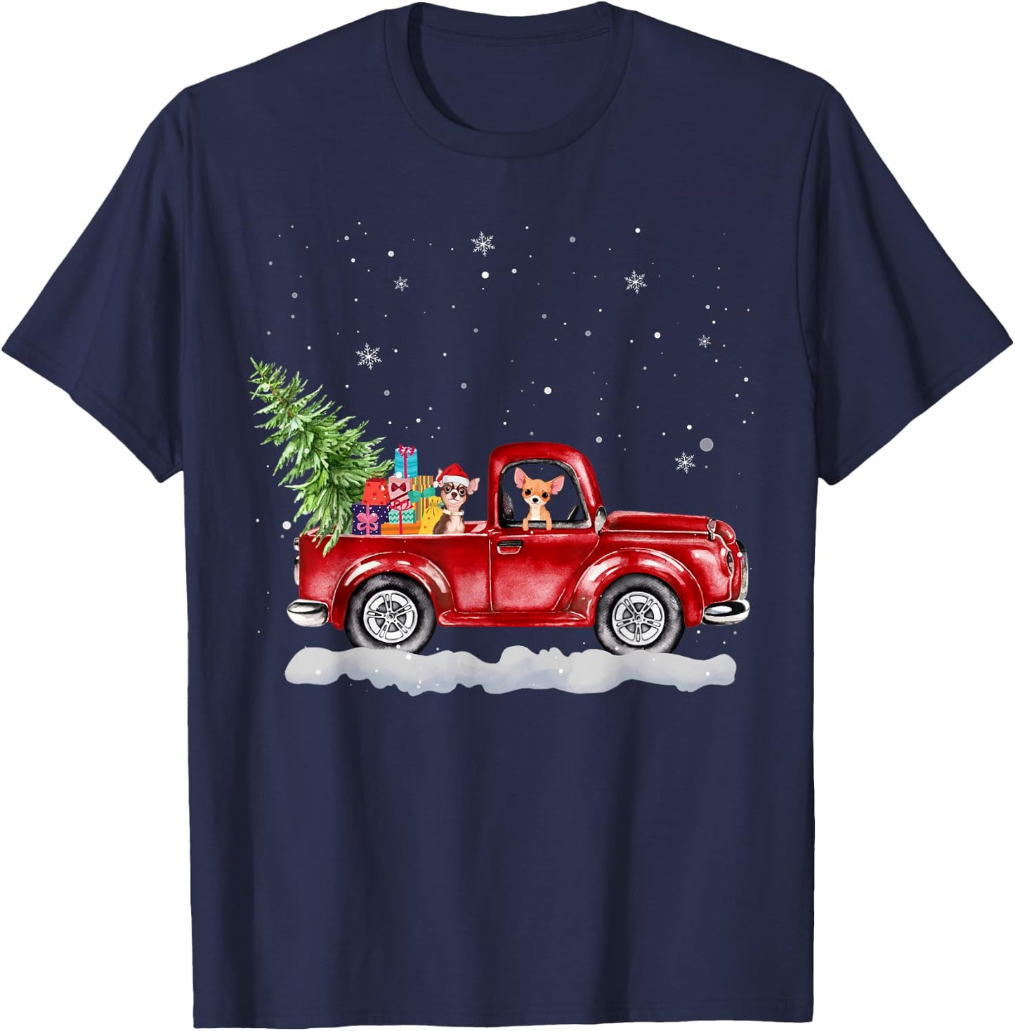 Christmas Chihuahua Dogs Ride Red Truck Costumer T-Shirt - T-Shirt | Navy