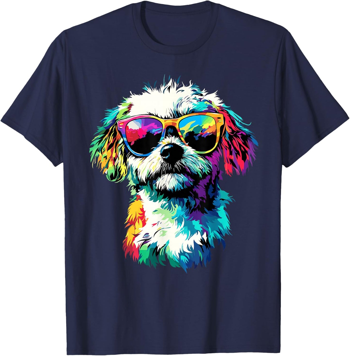 Maltese Dog with Sunglasses I Love Cute Maltese Dogs T-Shirt - T-Shirt | Navy