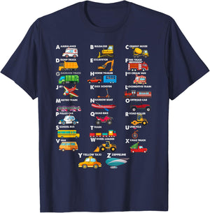 Truck Construction Vehicles ABC Boys Men Women Toddler T-Shirt - T-Shirt | Navy