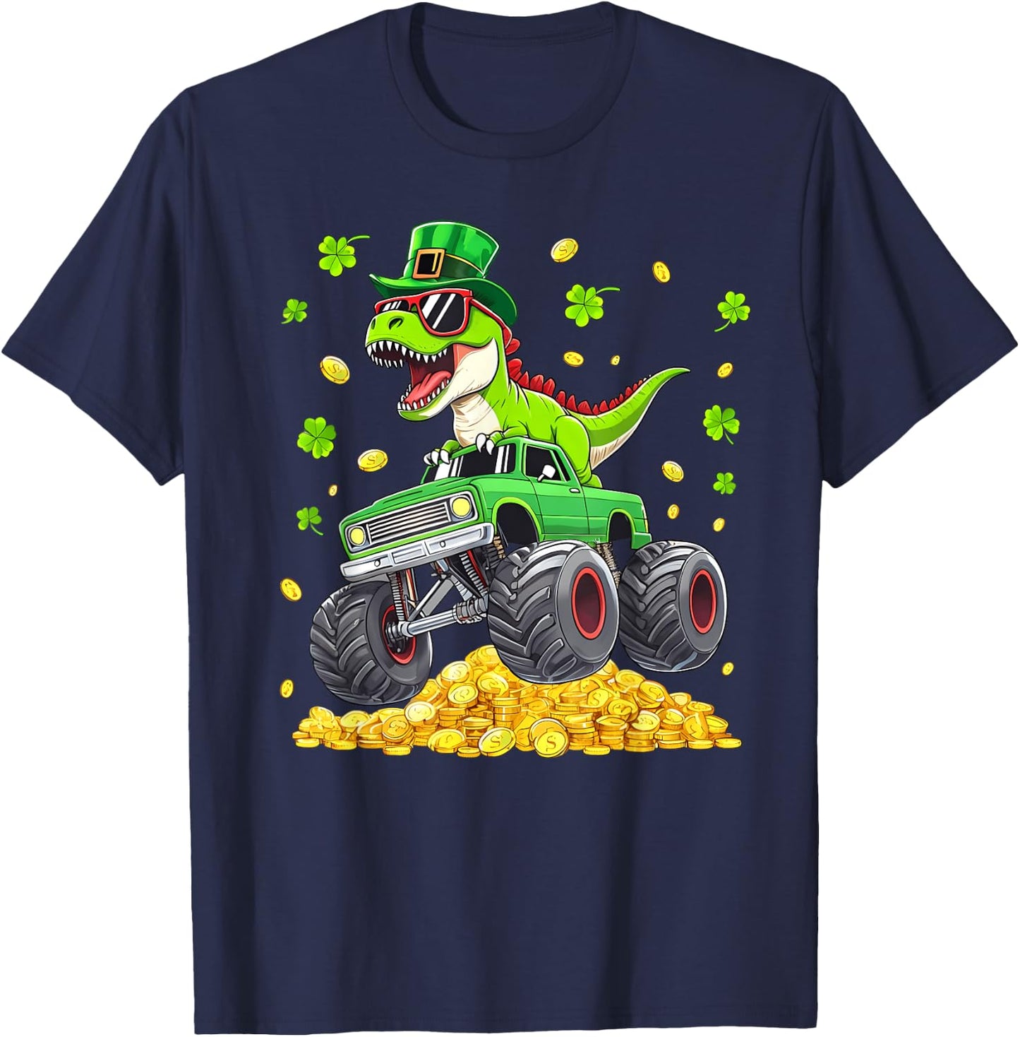 St Patricks Day Dinosaur T-rex Monster Truck Pattys Boy Men T-Shirt - T-Shirt | Navy