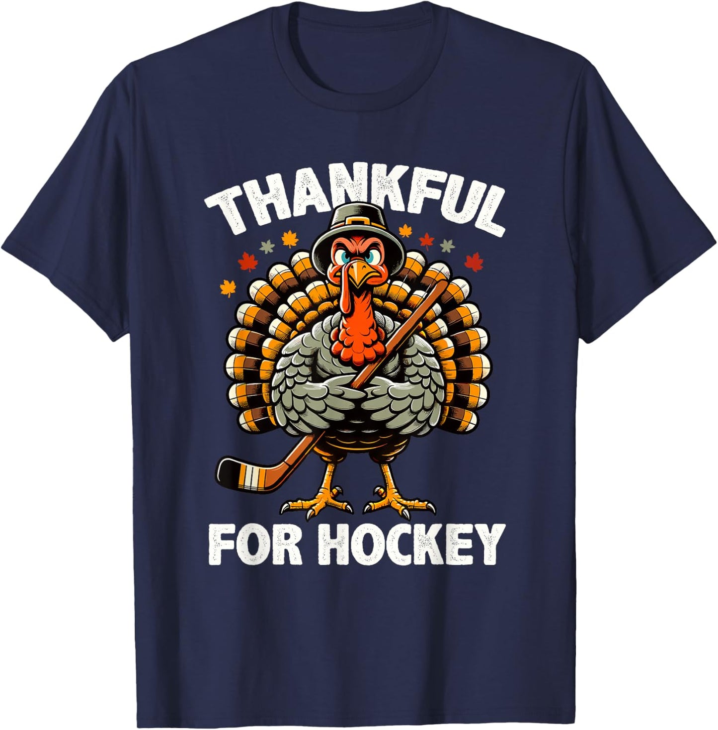Thankful For Hockey Funny Turkey Thanksgiving Men Women Kids T-Shirt - T-Shirt | Navy