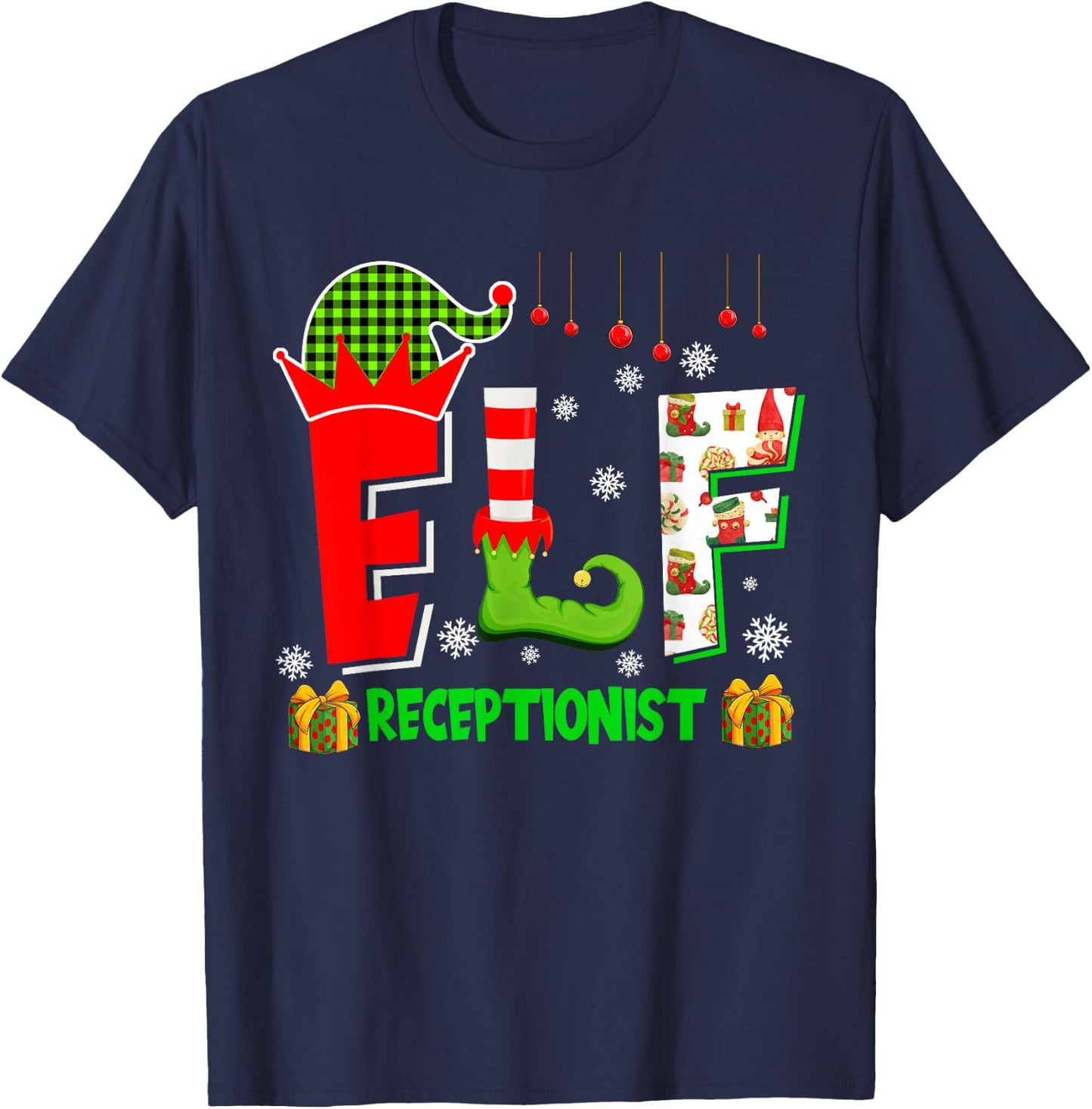 Elf Receptionist Christmas Costume Matching Elf Lover Family T-Shirt - T-Shirt | Navy