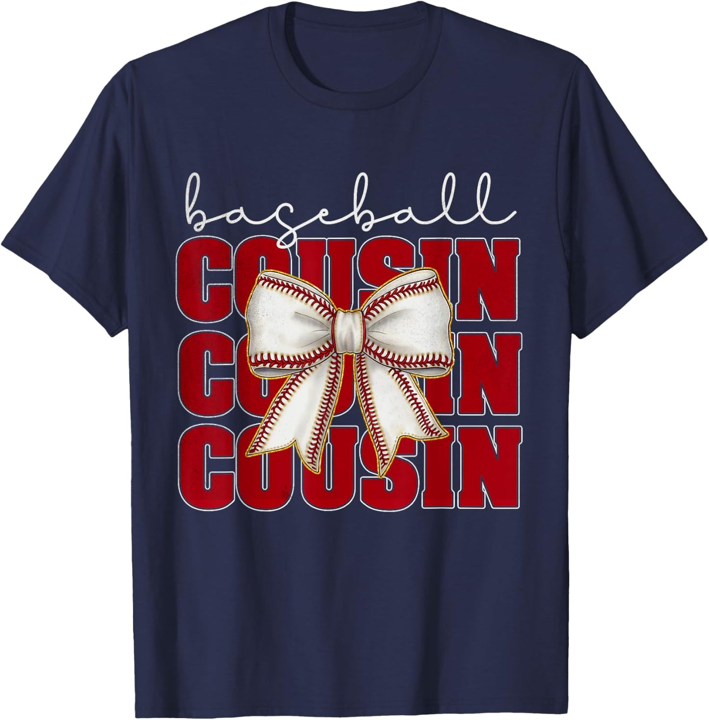 Baseball Cousin Coquette Bow Sport Lover Mothers Day Vintage T-Shirt - T-Shirt | Navy